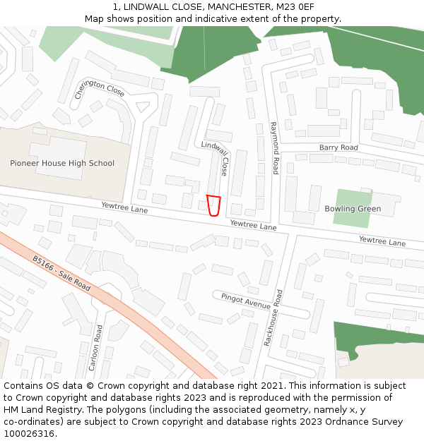 1, LINDWALL CLOSE, MANCHESTER, M23 0EF: Location map and indicative extent of plot
