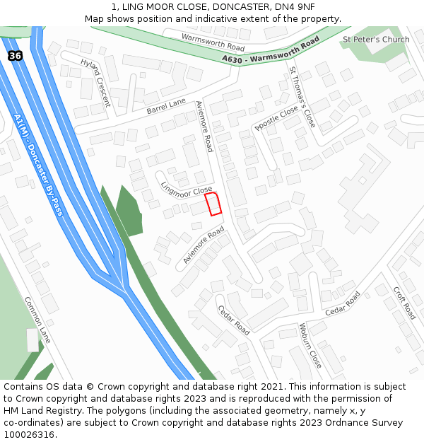 1, LING MOOR CLOSE, DONCASTER, DN4 9NF: Location map and indicative extent of plot