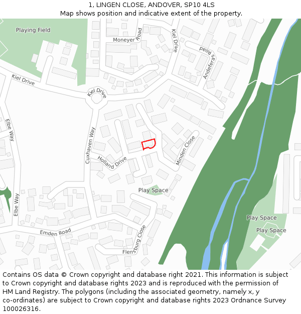 1, LINGEN CLOSE, ANDOVER, SP10 4LS: Location map and indicative extent of plot