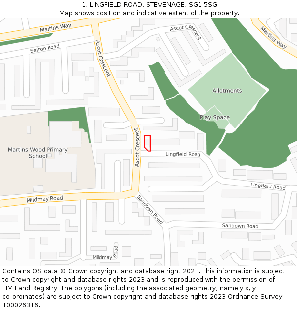 1, LINGFIELD ROAD, STEVENAGE, SG1 5SG: Location map and indicative extent of plot