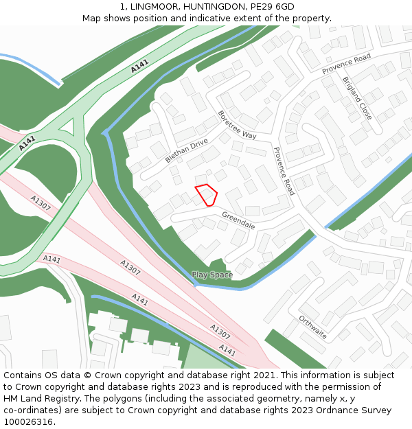 1, LINGMOOR, HUNTINGDON, PE29 6GD: Location map and indicative extent of plot