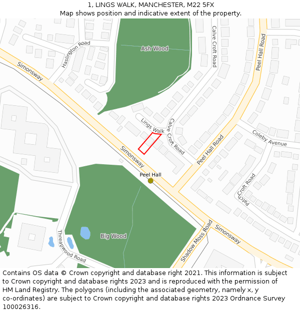 1, LINGS WALK, MANCHESTER, M22 5FX: Location map and indicative extent of plot