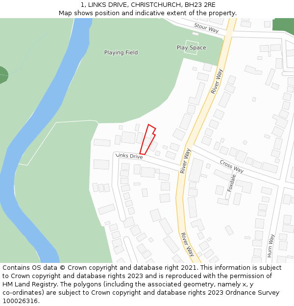 1, LINKS DRIVE, CHRISTCHURCH, BH23 2RE: Location map and indicative extent of plot