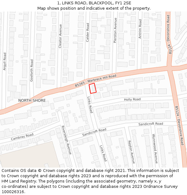 1, LINKS ROAD, BLACKPOOL, FY1 2SE: Location map and indicative extent of plot