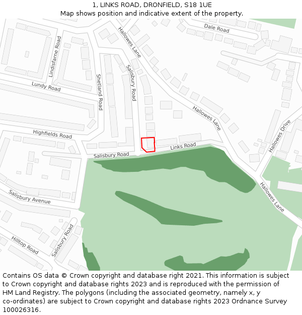 1, LINKS ROAD, DRONFIELD, S18 1UE: Location map and indicative extent of plot