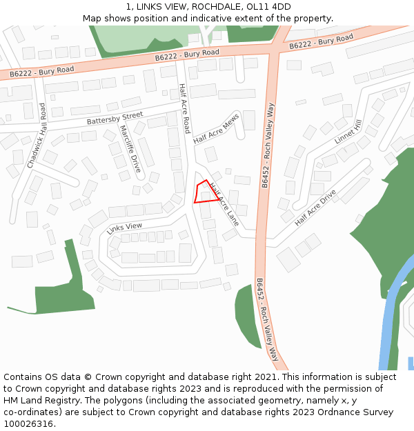 1, LINKS VIEW, ROCHDALE, OL11 4DD: Location map and indicative extent of plot