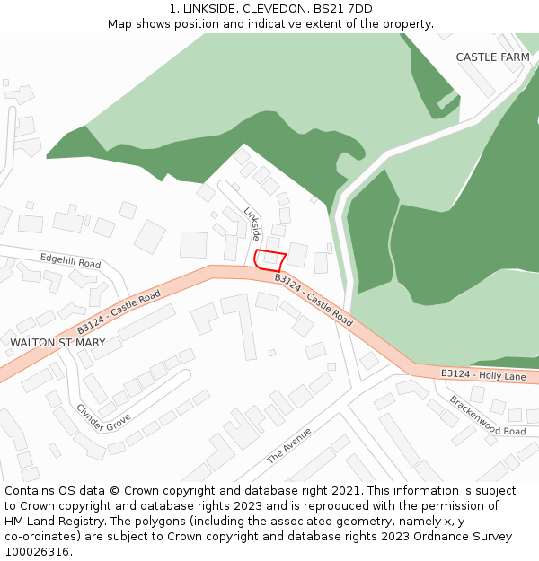 1, LINKSIDE, CLEVEDON, BS21 7DD: Location map and indicative extent of plot