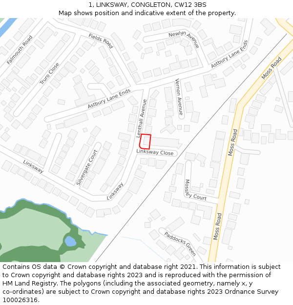 1, LINKSWAY, CONGLETON, CW12 3BS: Location map and indicative extent of plot