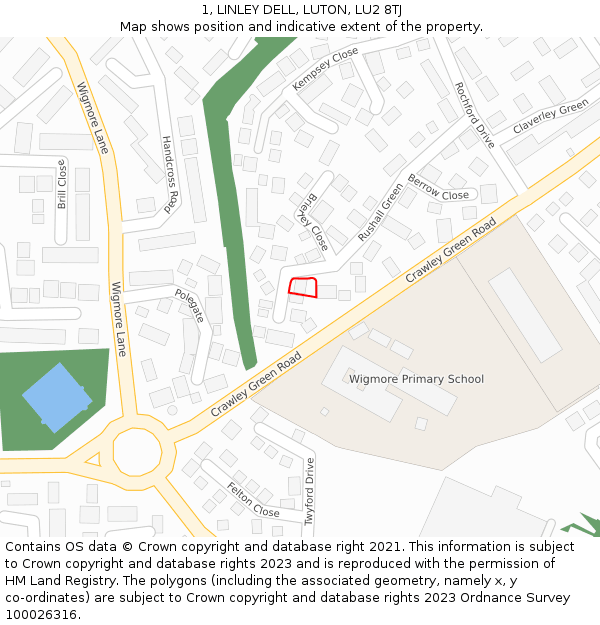 1, LINLEY DELL, LUTON, LU2 8TJ: Location map and indicative extent of plot