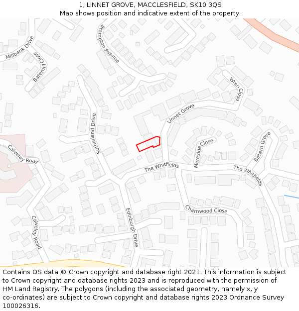 1, LINNET GROVE, MACCLESFIELD, SK10 3QS: Location map and indicative extent of plot