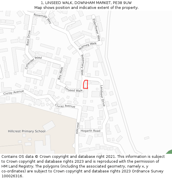 1, LINSEED WALK, DOWNHAM MARKET, PE38 9UW: Location map and indicative extent of plot