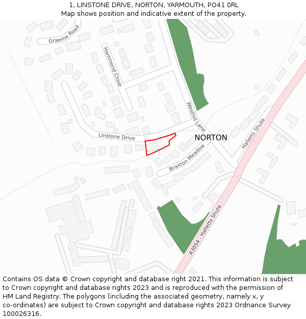 1, LINSTONE DRIVE, NORTON, YARMOUTH, PO41 0RL: Location map and indicative extent of plot