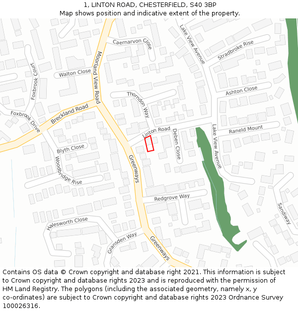 1, LINTON ROAD, CHESTERFIELD, S40 3BP: Location map and indicative extent of plot