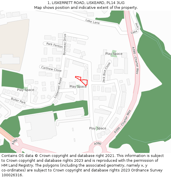 1, LISKERRETT ROAD, LISKEARD, PL14 3UG: Location map and indicative extent of plot