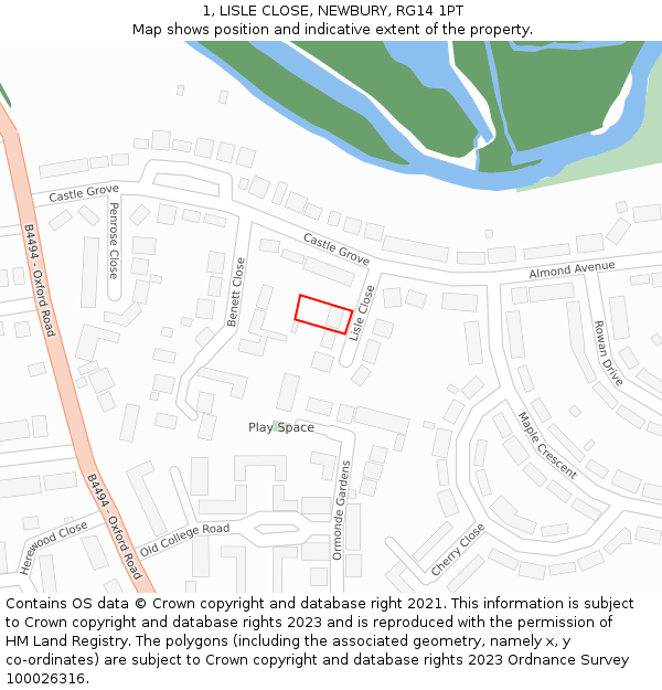 1, LISLE CLOSE, NEWBURY, RG14 1PT: Location map and indicative extent of plot