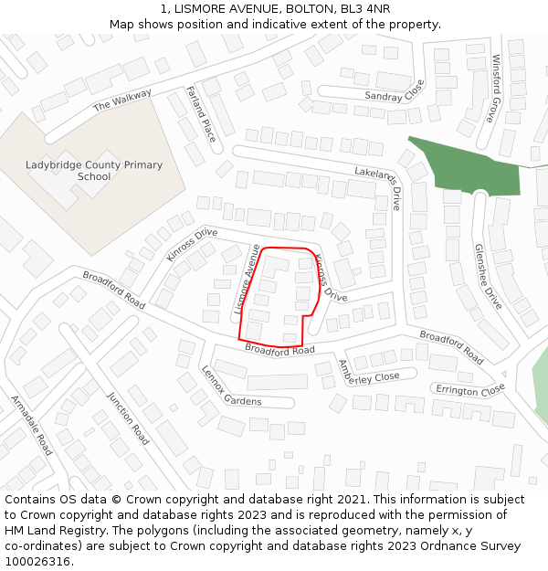 1, LISMORE AVENUE, BOLTON, BL3 4NR: Location map and indicative extent of plot