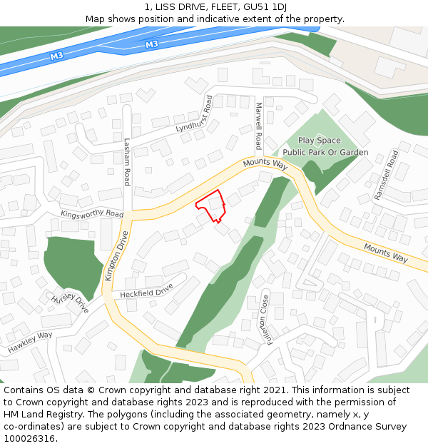 1, LISS DRIVE, FLEET, GU51 1DJ: Location map and indicative extent of plot