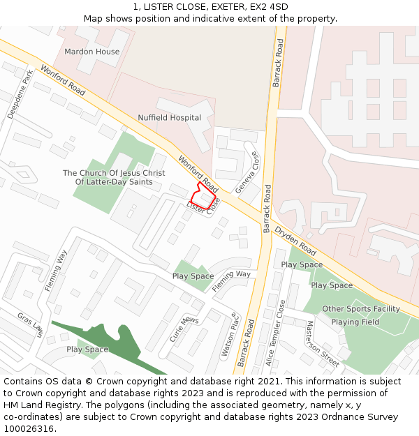 1, LISTER CLOSE, EXETER, EX2 4SD: Location map and indicative extent of plot