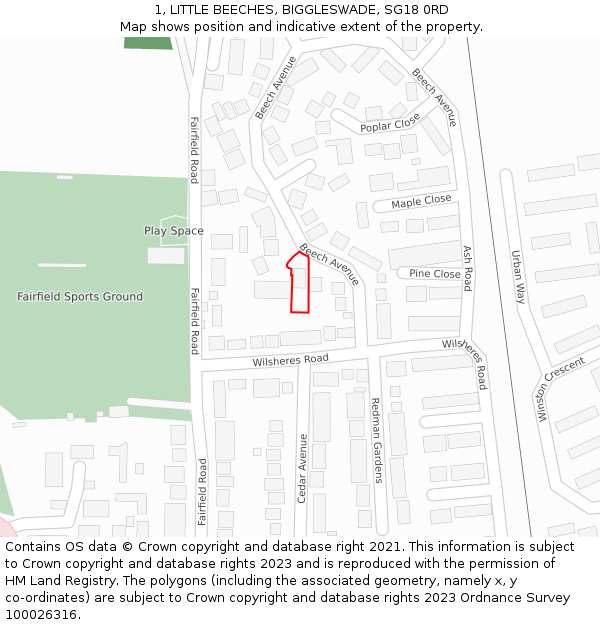 1, LITTLE BEECHES, BIGGLESWADE, SG18 0RD: Location map and indicative extent of plot