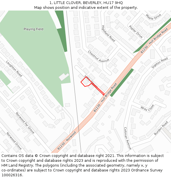 1, LITTLE CLOVER, BEVERLEY, HU17 9HQ: Location map and indicative extent of plot