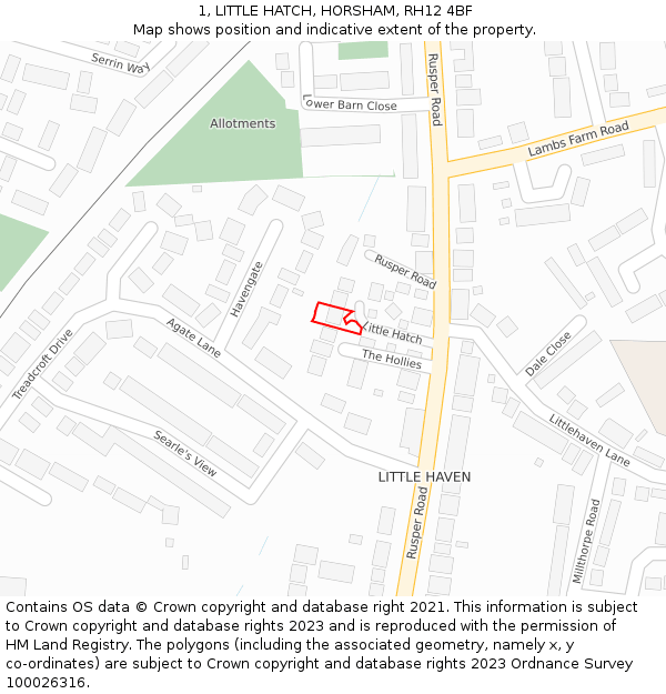 1, LITTLE HATCH, HORSHAM, RH12 4BF: Location map and indicative extent of plot