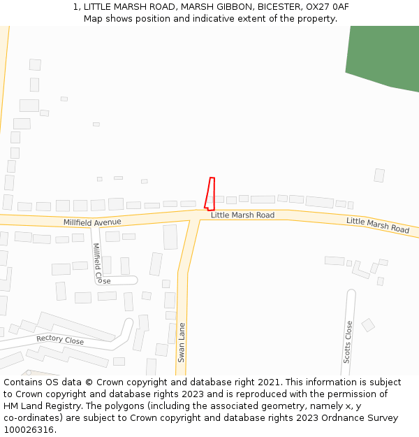 1, LITTLE MARSH ROAD, MARSH GIBBON, BICESTER, OX27 0AF: Location map and indicative extent of plot