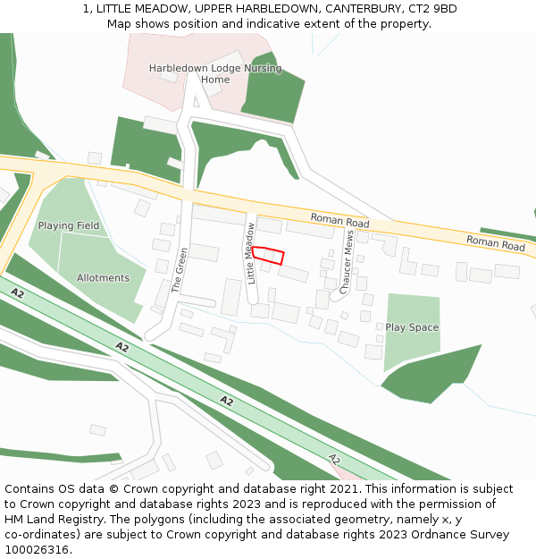 1, LITTLE MEADOW, UPPER HARBLEDOWN, CANTERBURY, CT2 9BD: Location map and indicative extent of plot