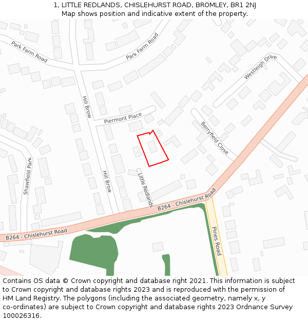 1, LITTLE REDLANDS, CHISLEHURST ROAD, BROMLEY, BR1 2NJ: Location map and indicative extent of plot