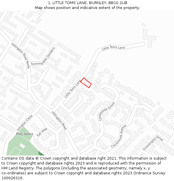 1, LITTLE TOMS LANE, BURNLEY, BB10 2UB: Location map and indicative extent of plot