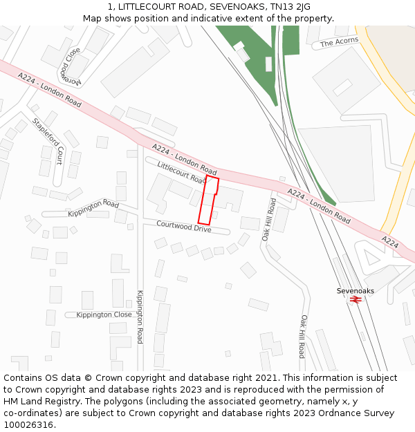 1, LITTLECOURT ROAD, SEVENOAKS, TN13 2JG: Location map and indicative extent of plot