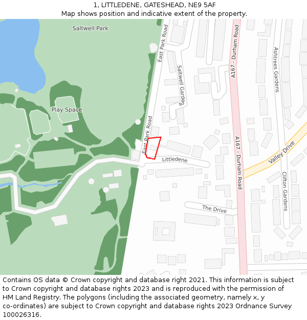 1, LITTLEDENE, GATESHEAD, NE9 5AF: Location map and indicative extent of plot