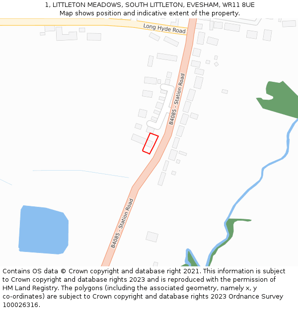 1, LITTLETON MEADOWS, SOUTH LITTLETON, EVESHAM, WR11 8UE: Location map and indicative extent of plot