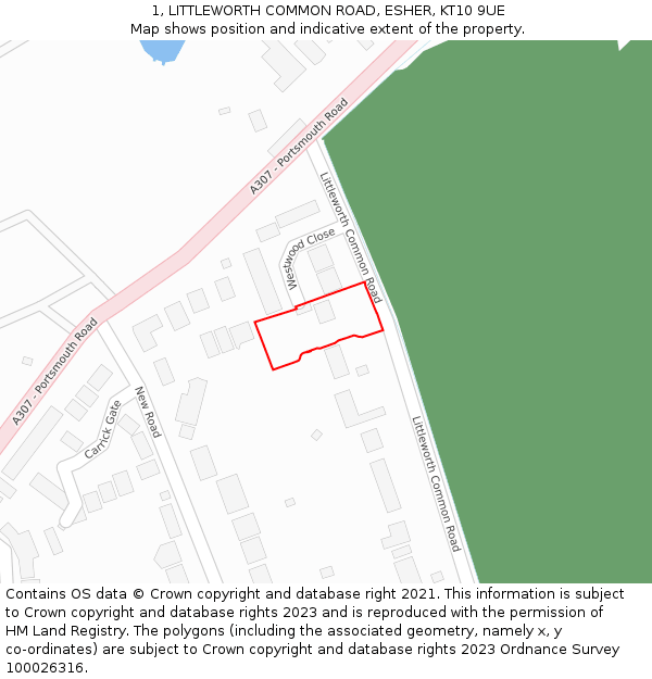 1, LITTLEWORTH COMMON ROAD, ESHER, KT10 9UE: Location map and indicative extent of plot