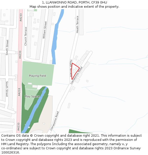 1, LLANWONNO ROAD, PORTH, CF39 0HU: Location map and indicative extent of plot