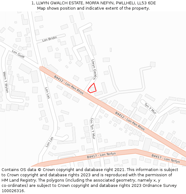 1, LLWYN GWALCH ESTATE, MORFA NEFYN, PWLLHELI, LL53 6DE: Location map and indicative extent of plot