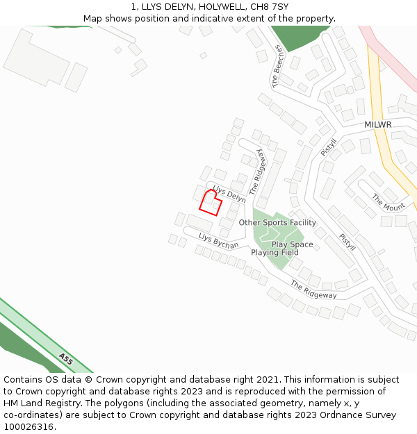 1, LLYS DELYN, HOLYWELL, CH8 7SY: Location map and indicative extent of plot