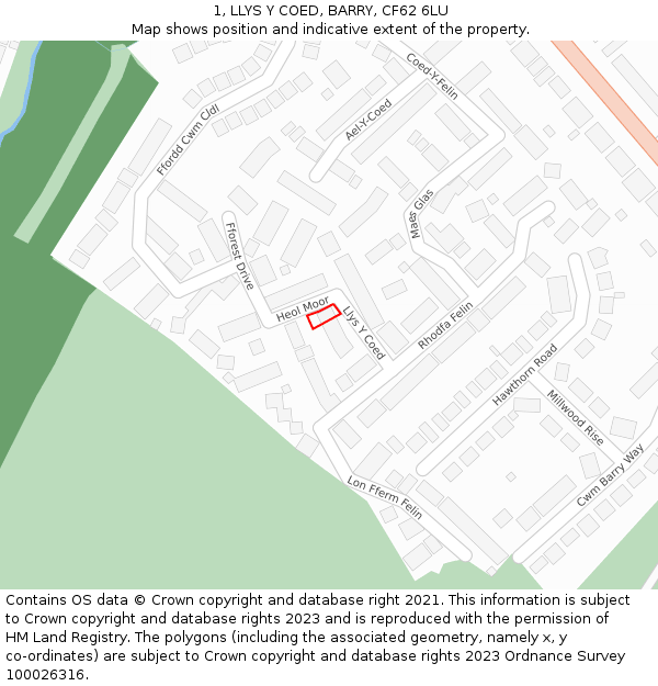 1, LLYS Y COED, BARRY, CF62 6LU: Location map and indicative extent of plot