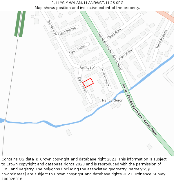 1, LLYS Y WYLAN, LLANRWST, LL26 0PG: Location map and indicative extent of plot