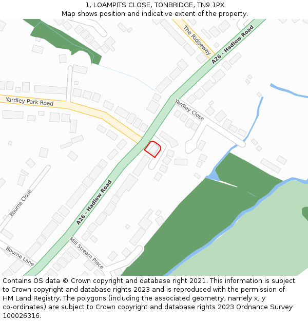 1, LOAMPITS CLOSE, TONBRIDGE, TN9 1PX: Location map and indicative extent of plot