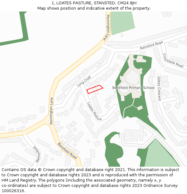 1, LOATES PASTURE, STANSTED, CM24 8JH: Location map and indicative extent of plot