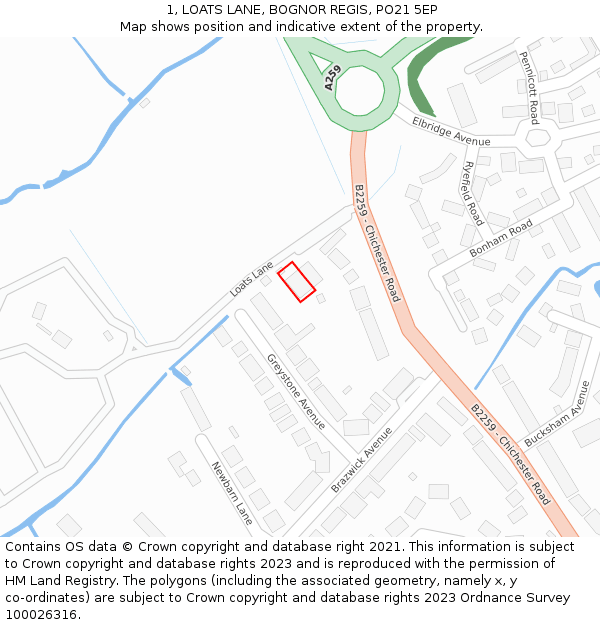 1, LOATS LANE, BOGNOR REGIS, PO21 5EP: Location map and indicative extent of plot