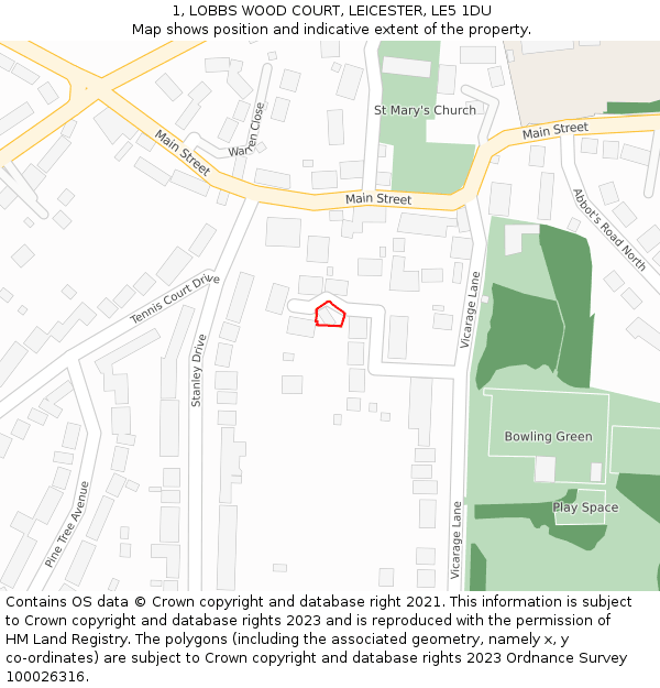 1, LOBBS WOOD COURT, LEICESTER, LE5 1DU: Location map and indicative extent of plot