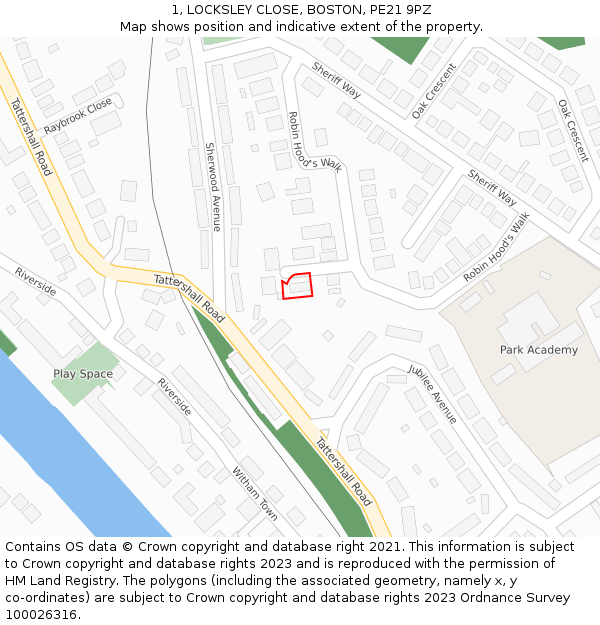 1, LOCKSLEY CLOSE, BOSTON, PE21 9PZ: Location map and indicative extent of plot