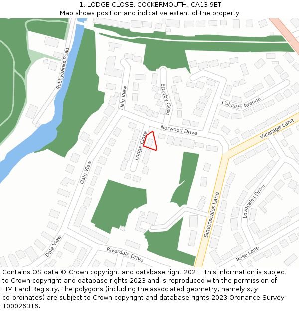 1, LODGE CLOSE, COCKERMOUTH, CA13 9ET: Location map and indicative extent of plot