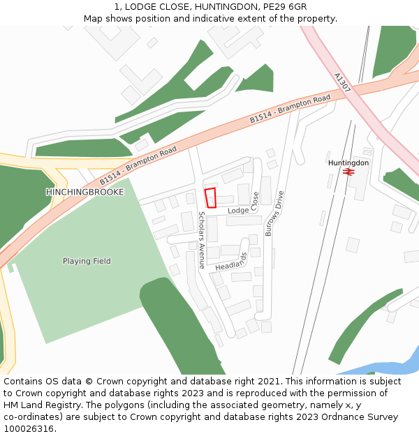 1, LODGE CLOSE, HUNTINGDON, PE29 6GR: Location map and indicative extent of plot
