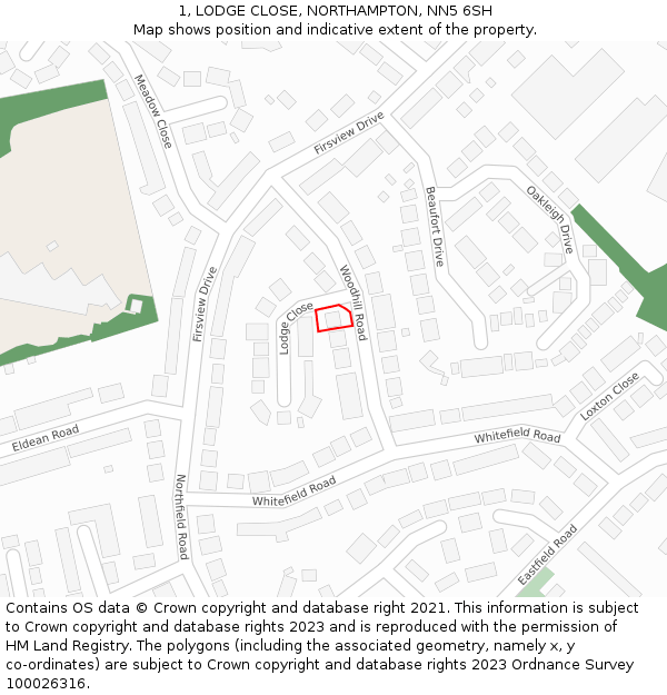 1, LODGE CLOSE, NORTHAMPTON, NN5 6SH: Location map and indicative extent of plot