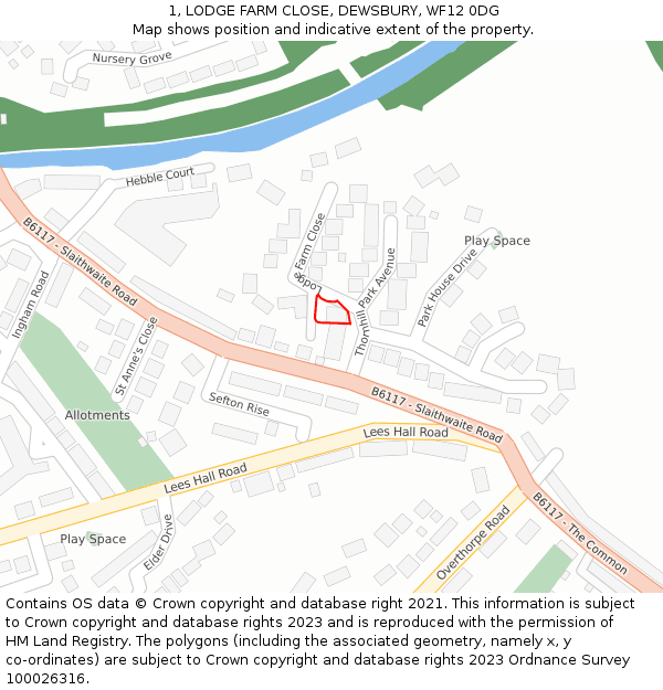 1, LODGE FARM CLOSE, DEWSBURY, WF12 0DG: Location map and indicative extent of plot