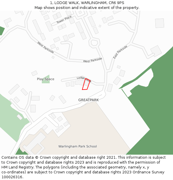 1, LODGE WALK, WARLINGHAM, CR6 9PS: Location map and indicative extent of plot