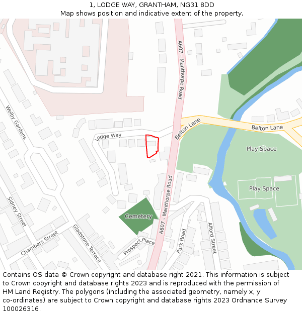 1, LODGE WAY, GRANTHAM, NG31 8DD: Location map and indicative extent of plot