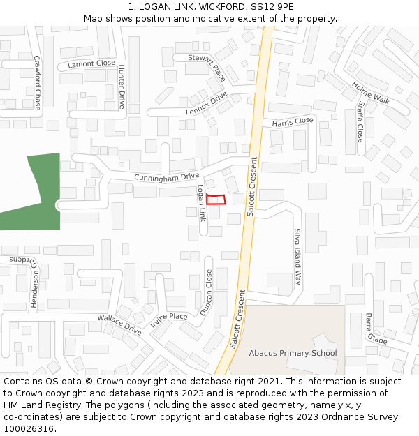 1, LOGAN LINK, WICKFORD, SS12 9PE: Location map and indicative extent of plot